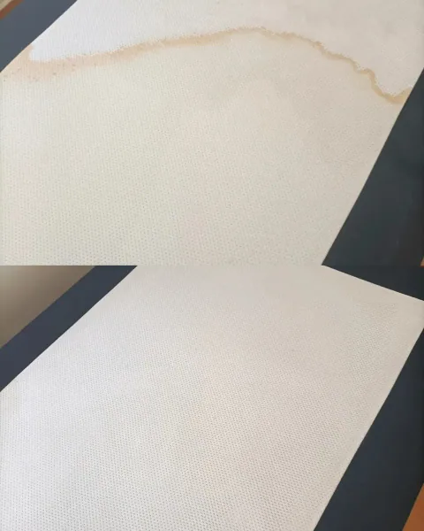 Detail skvrny a mapy na matraci před a po čištění